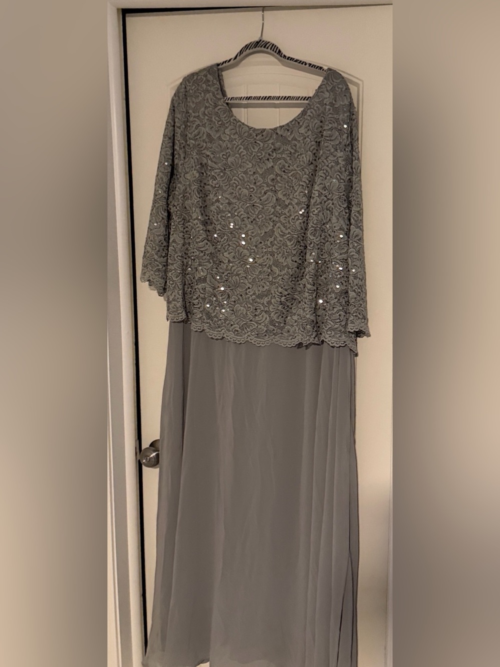 Roaman's Lace Bodice Maxi Dress in Gunmetal